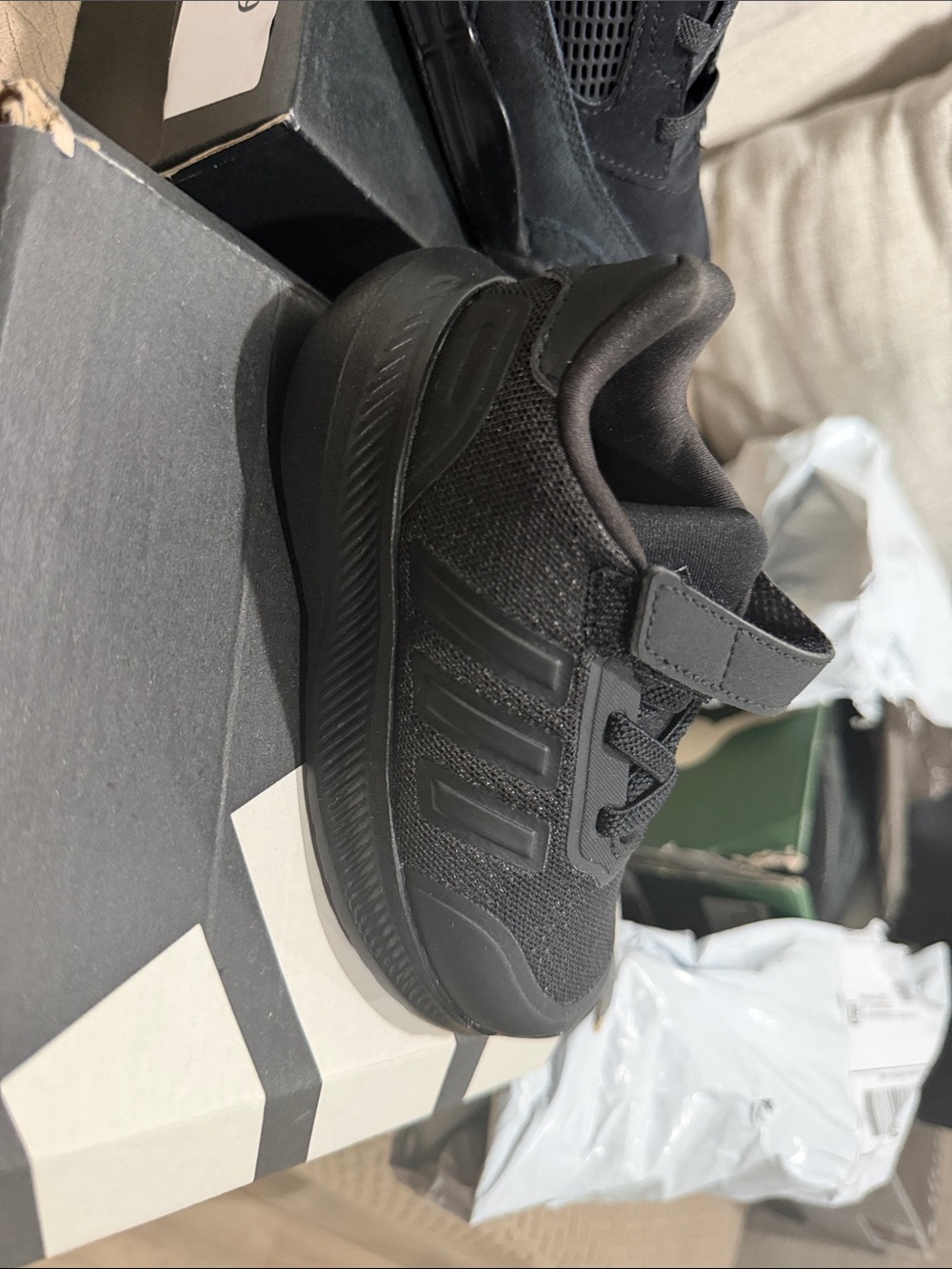 adidas Kids Black Athletic Sneaker with Hook-and-Loop Strap